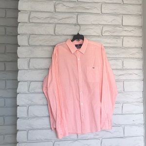 Coral and white gingham mens vineyard vines shirt